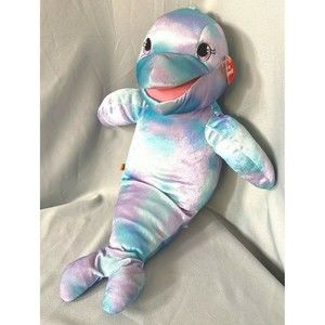 Build A Bear Sea Splash Dolphin Hand Puppet Plush Rainbow 19" Stuffed Animal